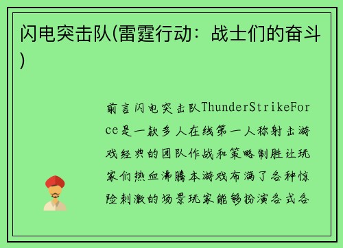 闪电突击队(雷霆行动：战士们的奋斗)